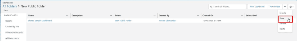 Screenshot of Salesforce Folder sharing button.