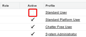 Screent shot of Salesforce user list and 'Active' box unchecked confirming sucessful user deactivation.