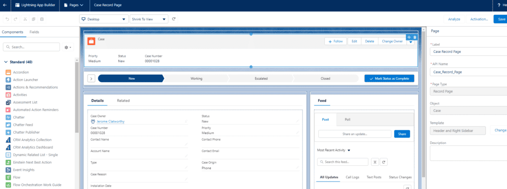 Screenshot of Salesforce Lightning App Builder page edit screen.