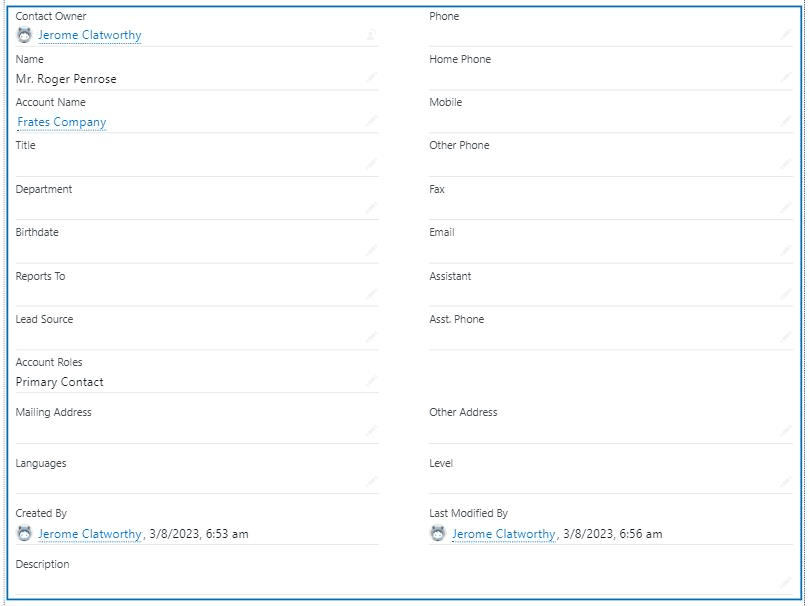 Screenshot of Salesforce Record Detail Component.