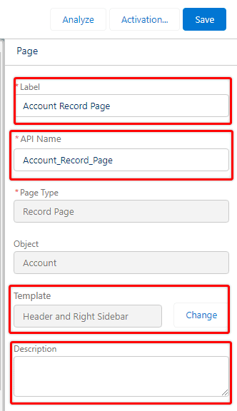 Screenshot of Salesforce Lightning Record Page settings