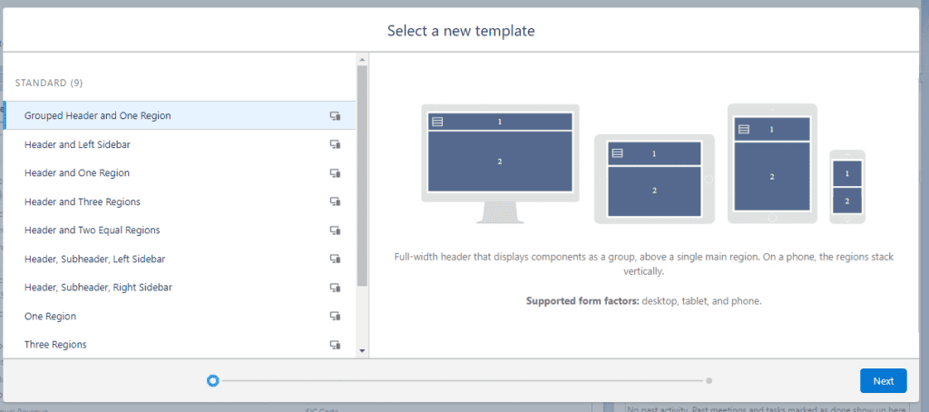 Screenshot of Lighnint Record Page Layout Options