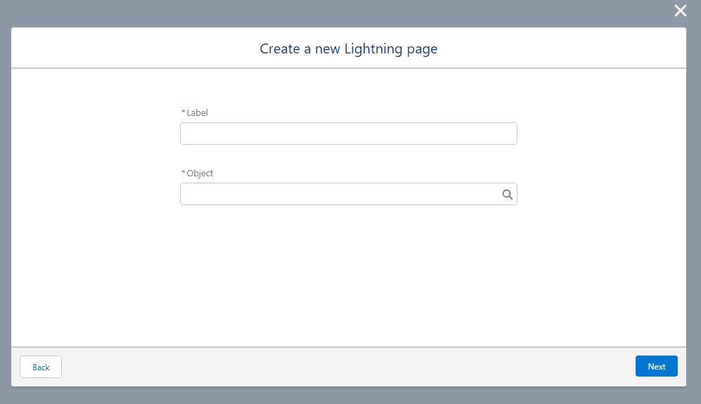 Screenshot of Salesorec Lightning page naming screen