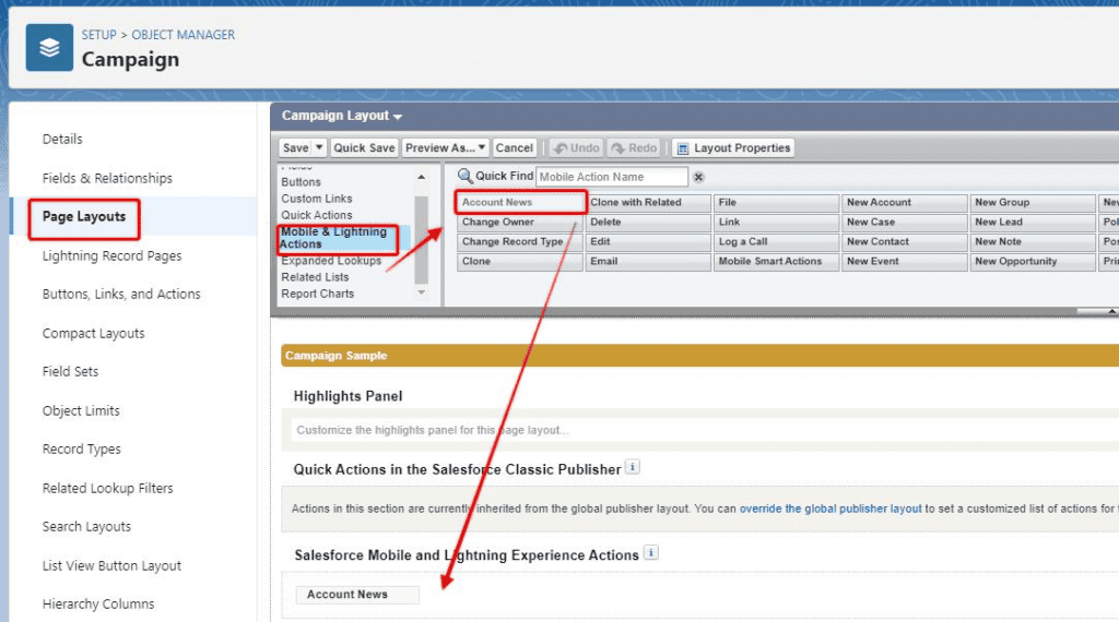 Screenshot of Salesforce Object Manager Page Layout section.