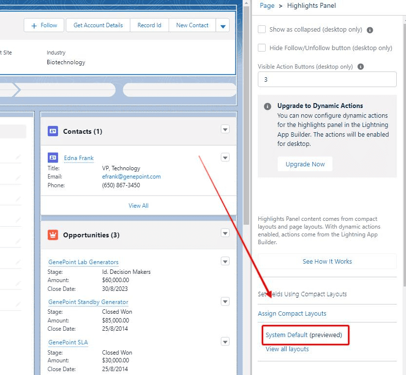 Screenshot of Salesforce Lightning App Builder editing page.