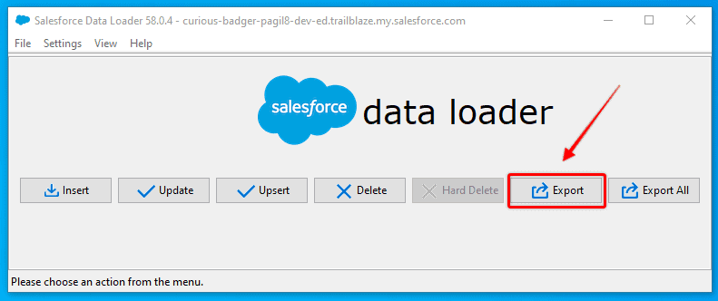 Screenshot of Salesforce Data Loader home screen.