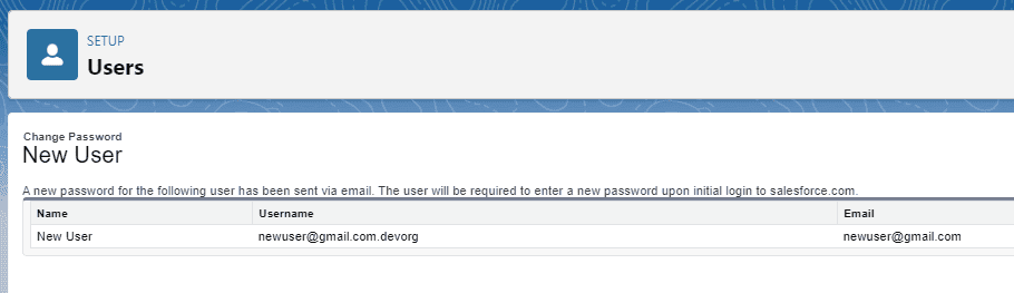 Screenshot of password reset completion message in Salesforce.