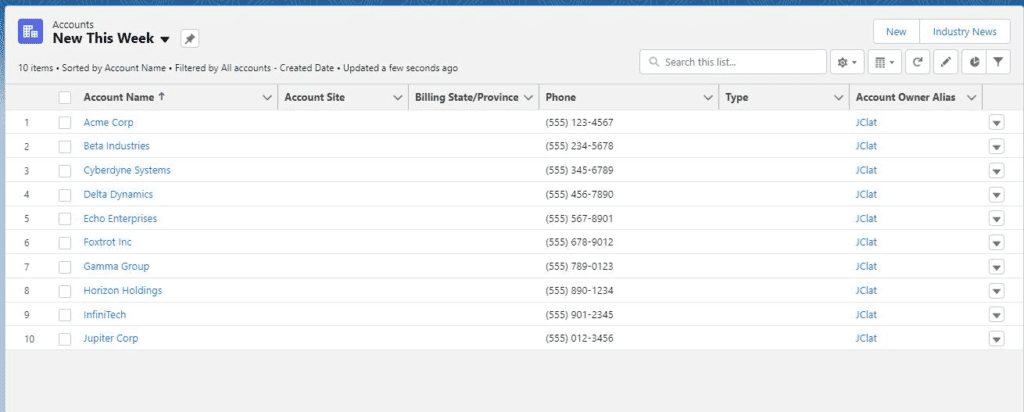 Screeshot of Salesforce List View.