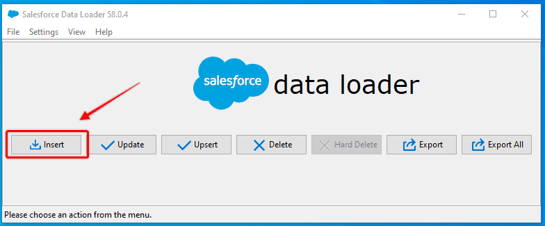 Screenshot of Salesforce Data Loader home screen.