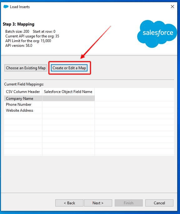 Screenshot of Salesforce Data Loader Field Mapping screen.