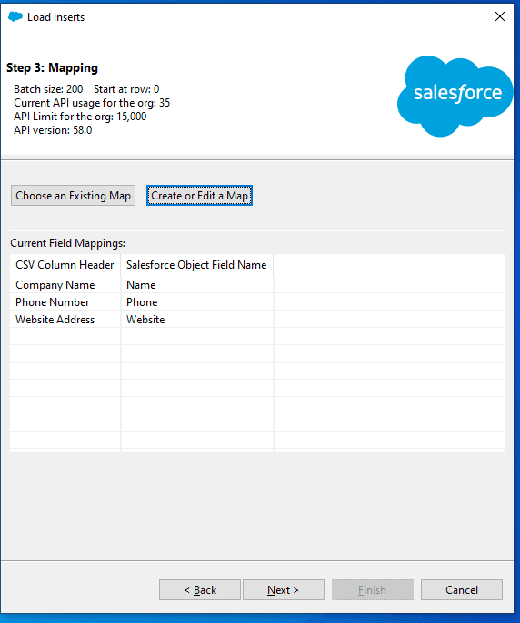 Screenshot of Salesforce Field Mapping confirmation screen.