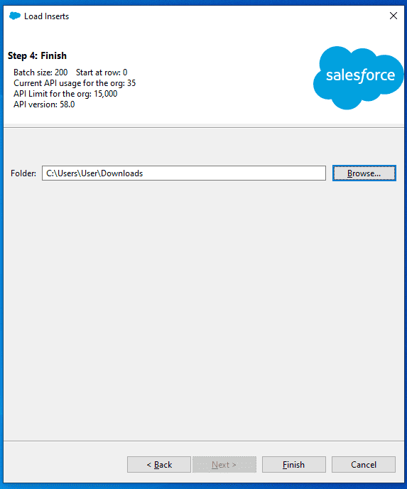 Screenshot of Salesforce Data Loader Export file save location screen.