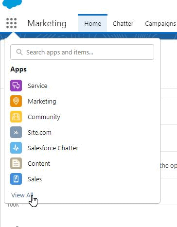 Screenshot of the Salesforce App Launcher.