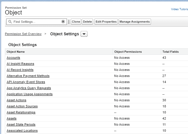 Screenshot of Salesforce Permission Set Object settings screen.