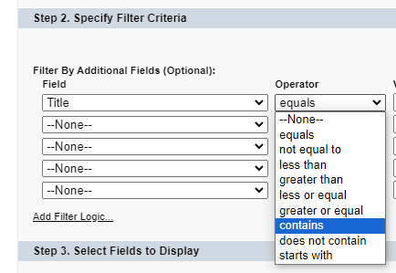 Screenshot of Salesforce list view filtering options.