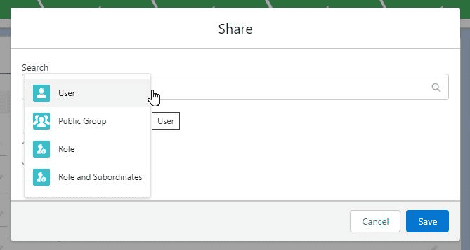 Screenshot of Salesforce Record manual shaing screen.