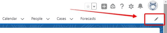 Screenshot of Salesforce Navigation Bar with the edit pencial icon highlighted.