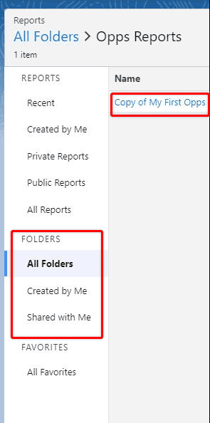 Screenshot of Salesforce Report Folder List.