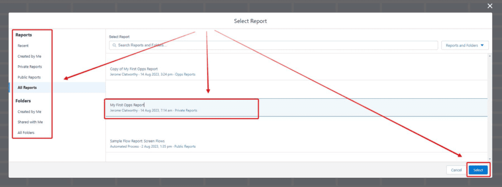 Screenshot of Salesforce Dashboard set up screen.