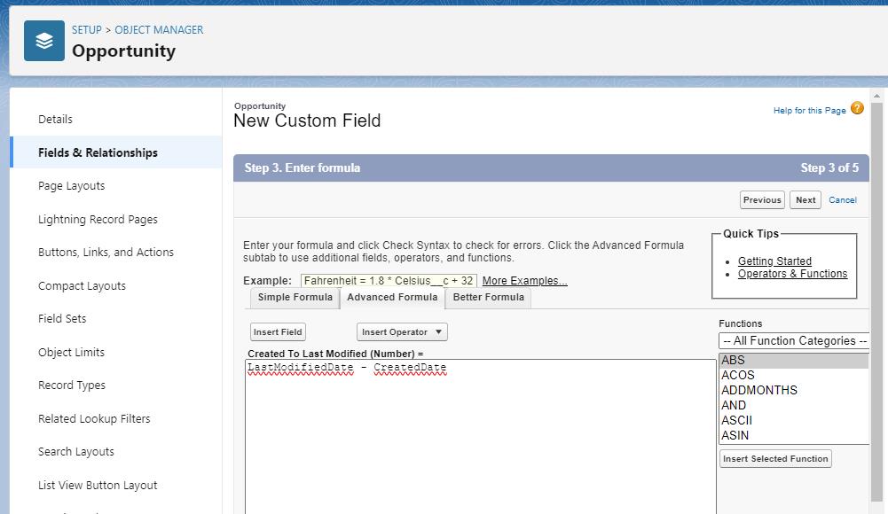 Screenshot of Salesforce Custom Field Formula.