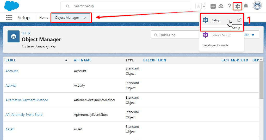 Screenshot of Salesforce Setup area.