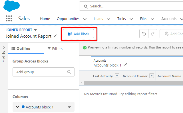 Screenshot of Salesforce Joined Report.