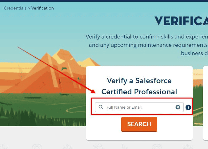 Screenshot of Salesforce Trailhead Credential Veriicaiton page.