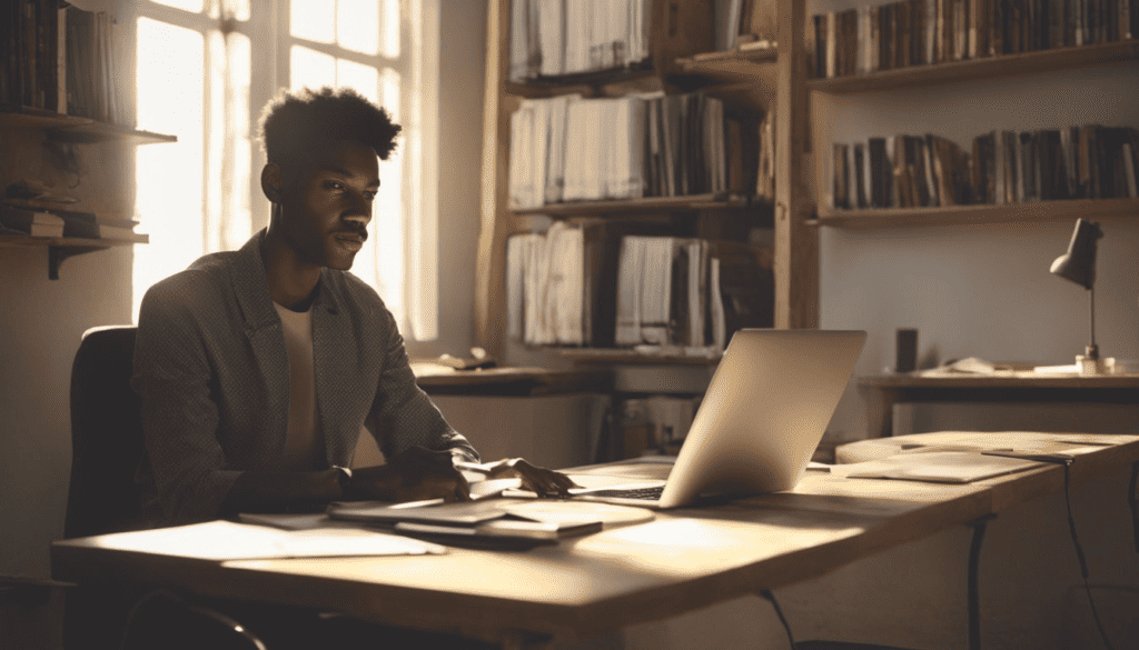 Person sitting at a desk looking at a laptop screen concentrating.