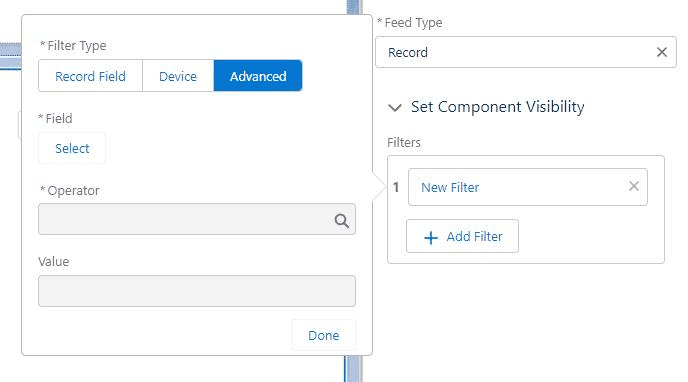 Screenshot of Salesforce Lightning Component Visibility Filtering Settings
