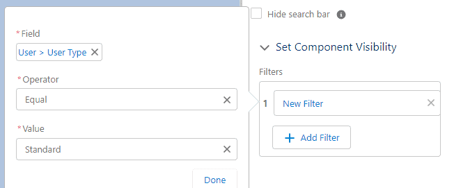 Screenshot of Salesforce Lightning Component Visibility Filtering Settings