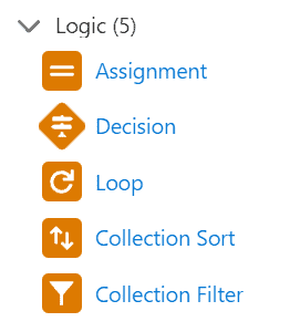 Screenshot of Salesforce Flow Logic operators.