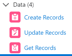 Screenshot of Salesforce Flow Data elements.