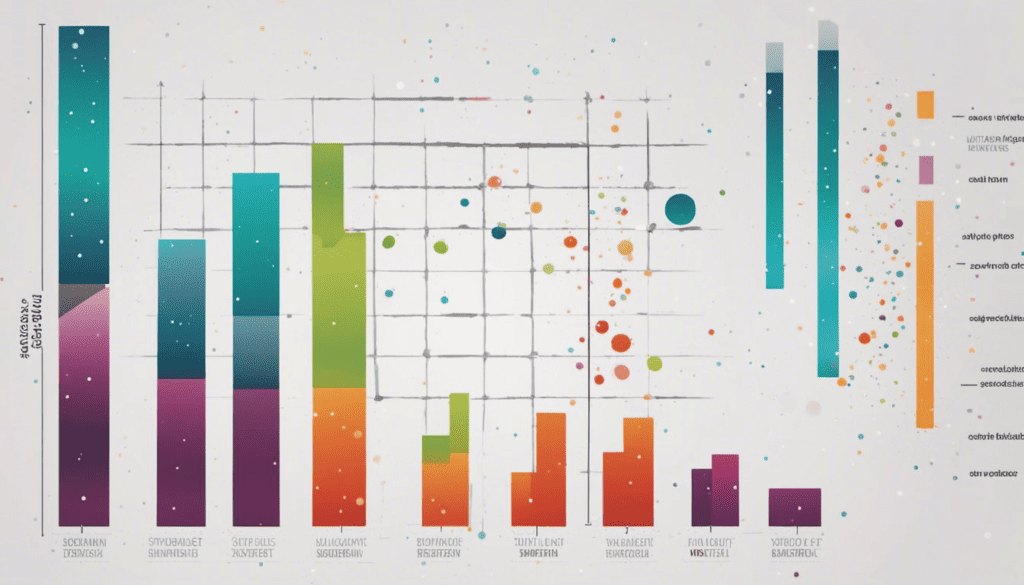 vector style bar chart with scatter plot backdrop.