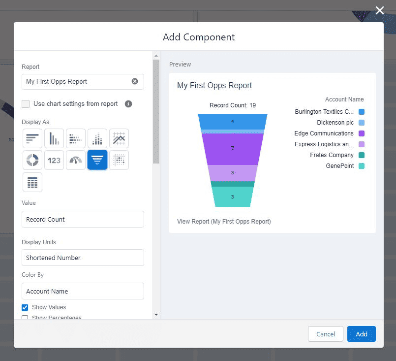 Screenshot of Salesforce Funnel Chart Dashboard component.