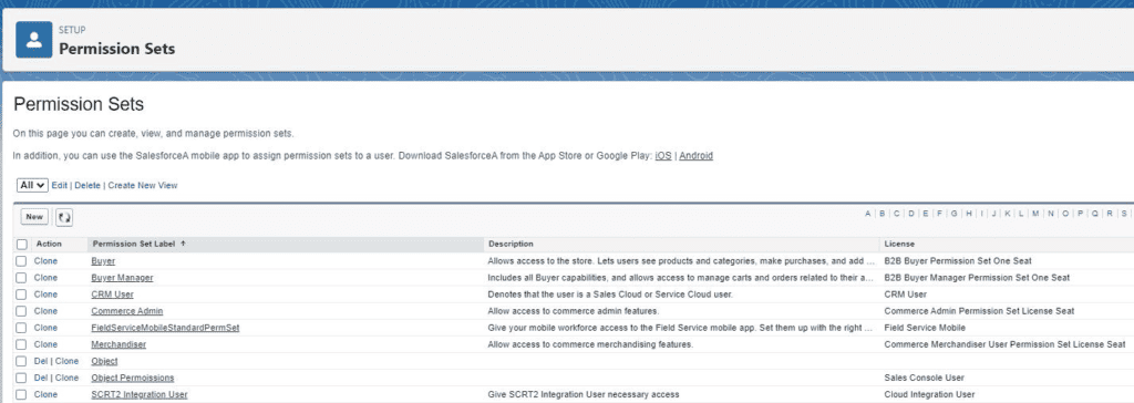 Sreenshot of Permission Set list in Salesforce