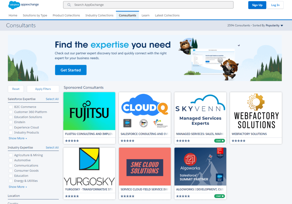 Screenshot of the Salesforce AppExchange Consultants web page.