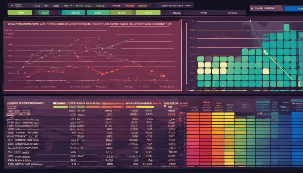 Vector style CRM dashboard with data tabless, rows of data and scatter plots.