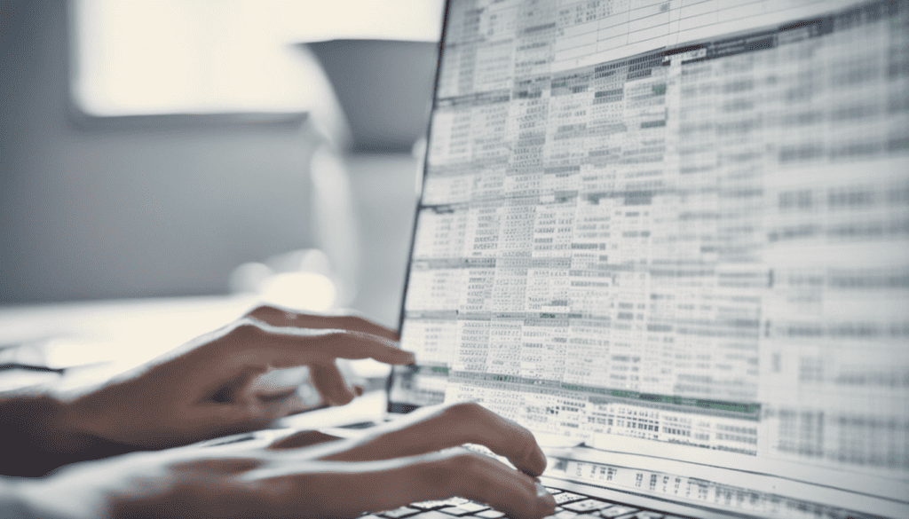 fingers typing on a keyboard and laptop screen with spreadsheet on display.