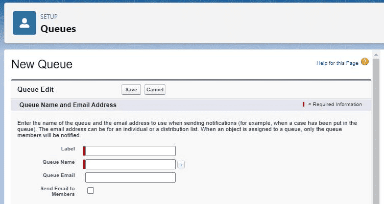 Screenshot of Salesforce Queue setup screen.