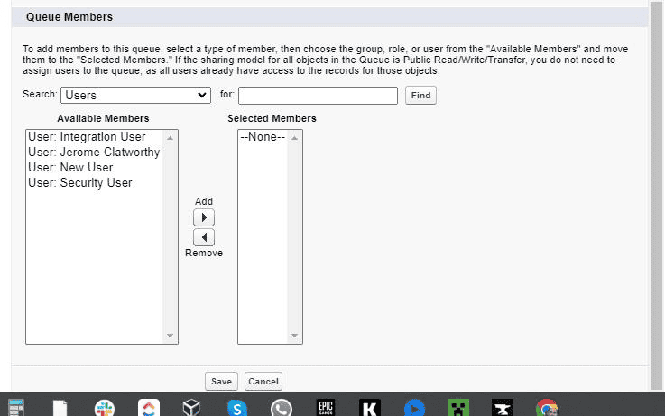 Screenshot of Salesforce Queue setup screen.